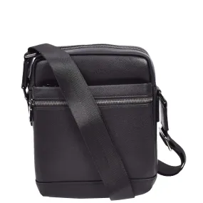 Mens Leather Cross Body Messenger Bag Medium Organiser Travel Pouch Justin Black