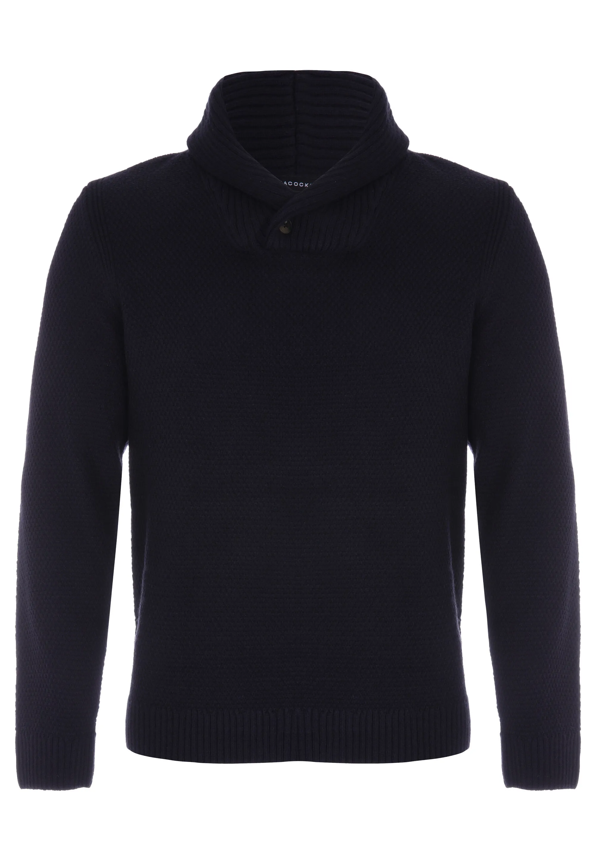 Mens Navy Plain Knitted Shawl Neck Jumper