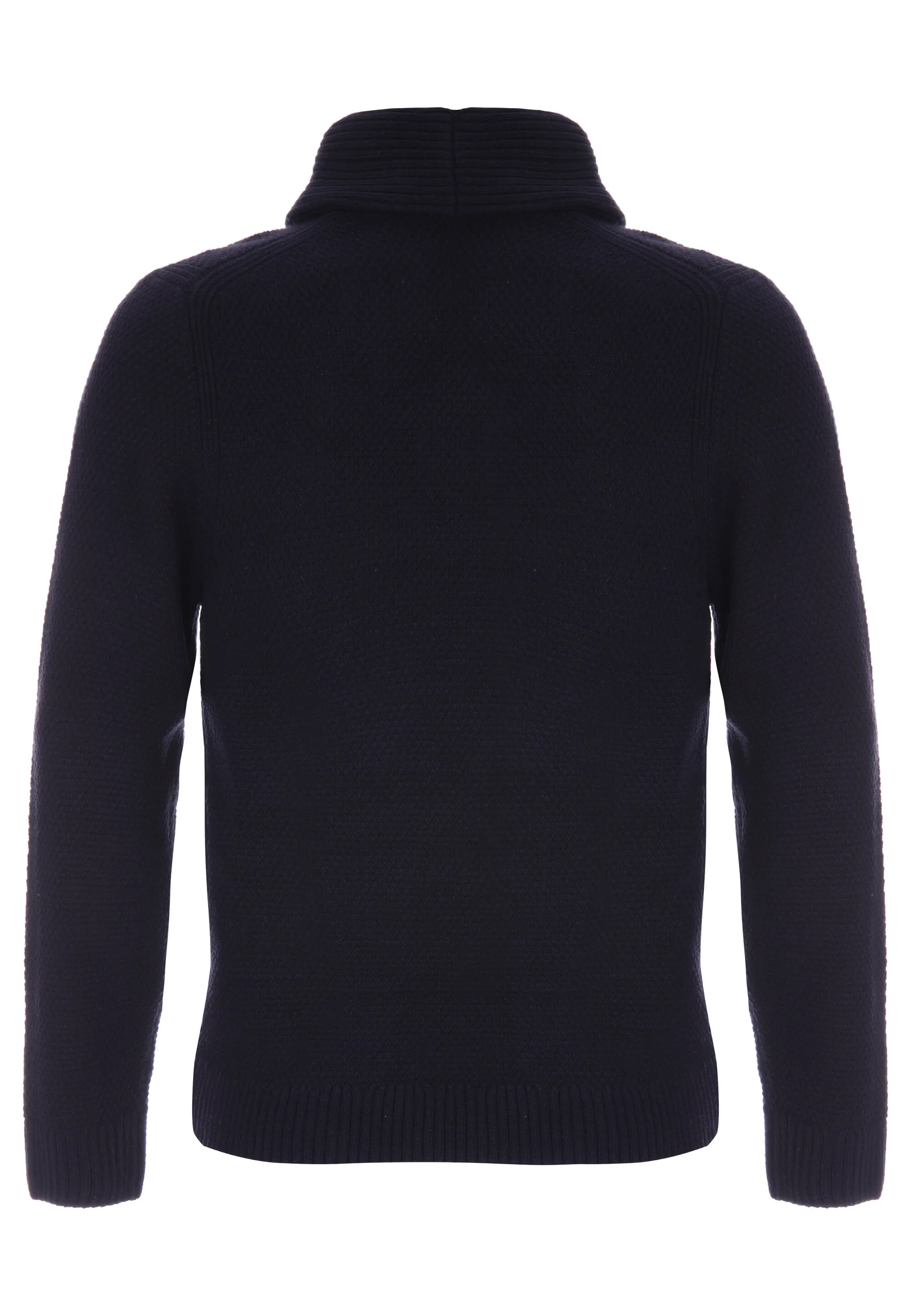 Mens Navy Plain Knitted Shawl Neck Jumper