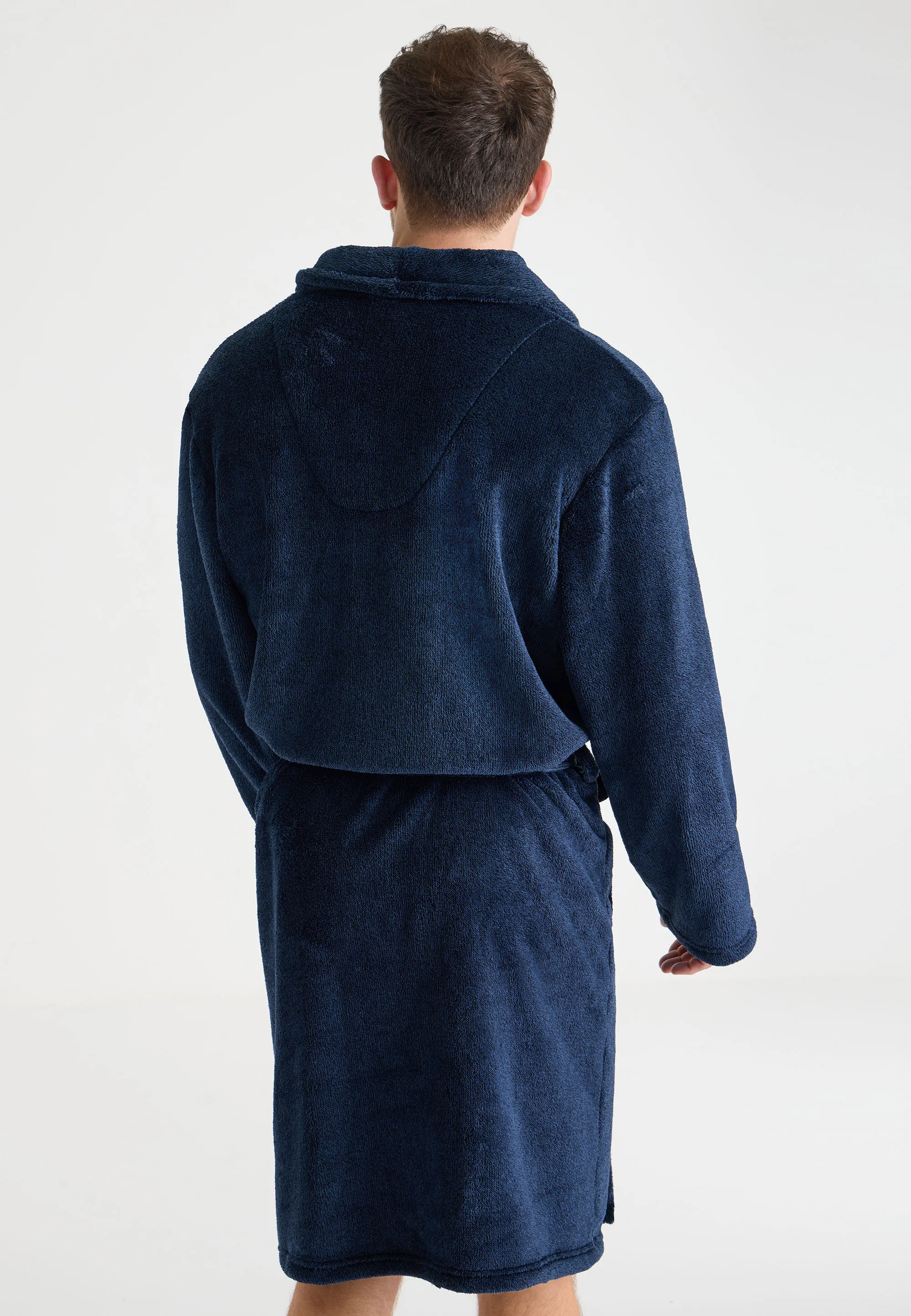 Mens Navy Shawl Collar Dressing Gown