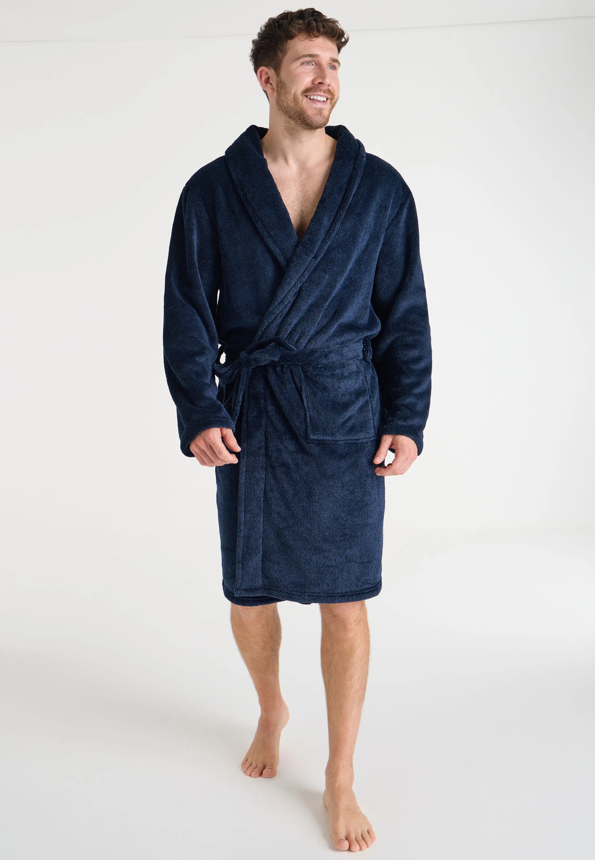 Mens Navy Shawl Collar Dressing Gown