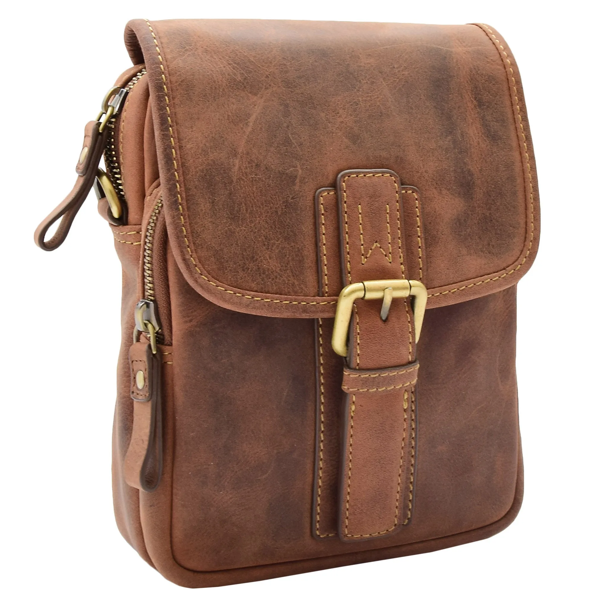 Mens Trendy Smart Crossbody Bag Genuine Leather Messenger Lucas Tan