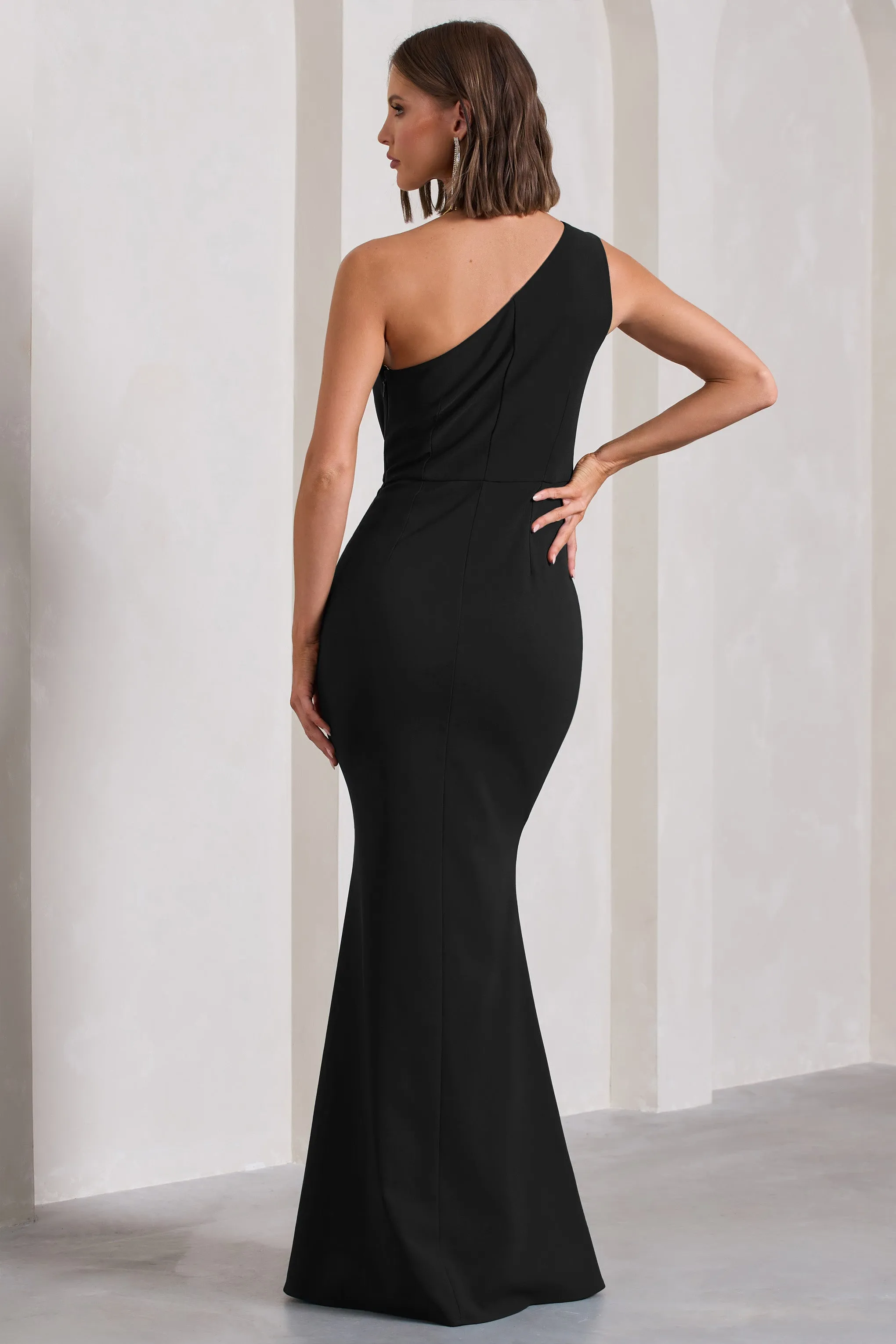 Michelle | Black One-Shoulder Gathered Maxi Dress