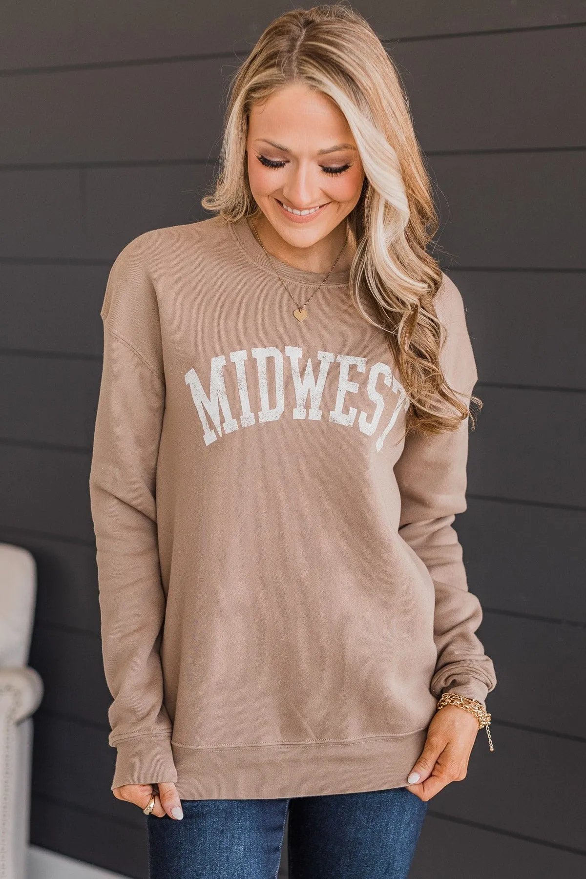 Midwest Graphic Crew Neck Pullover- Taupe