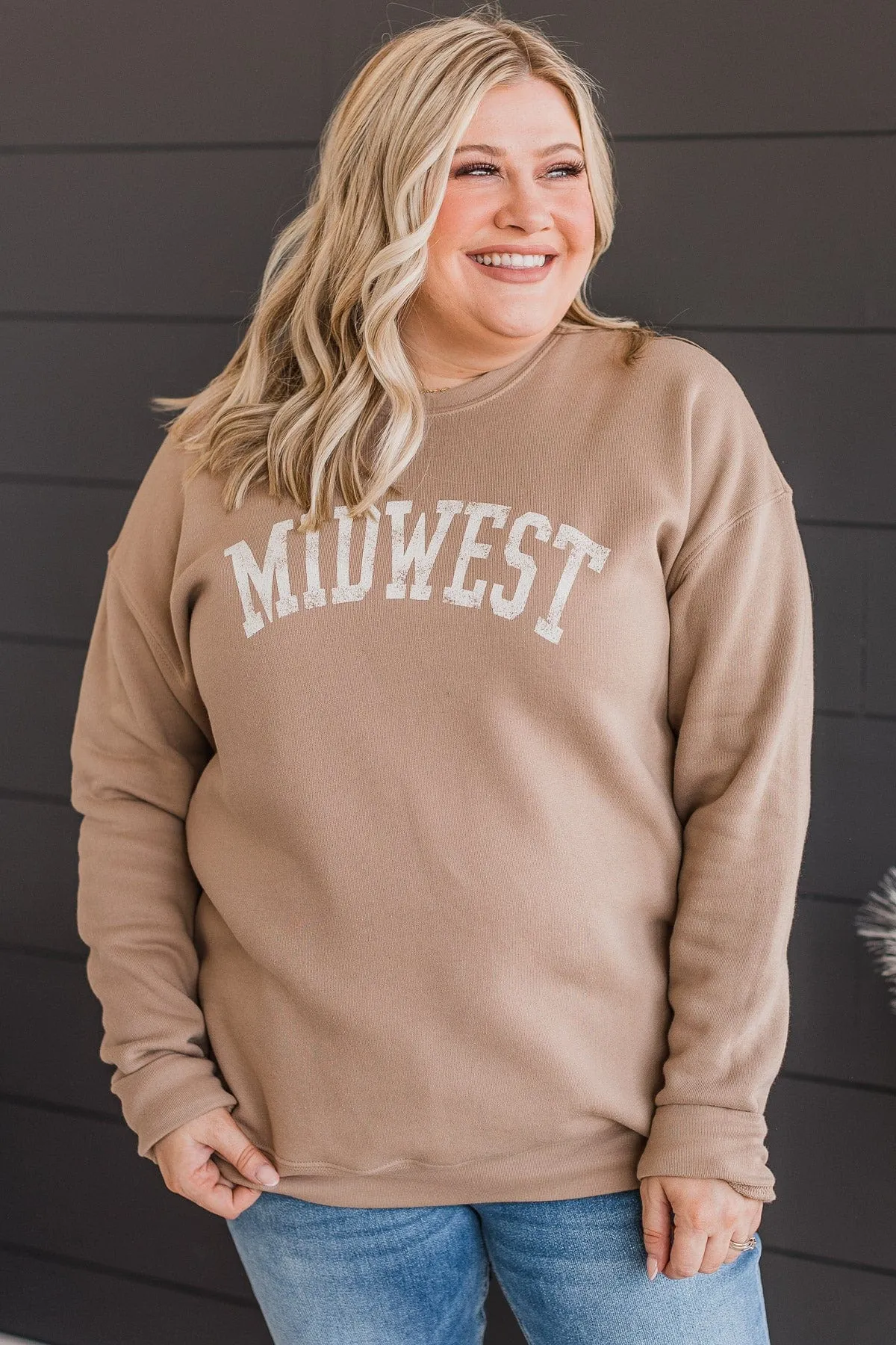 Midwest Graphic Crew Neck Pullover- Taupe