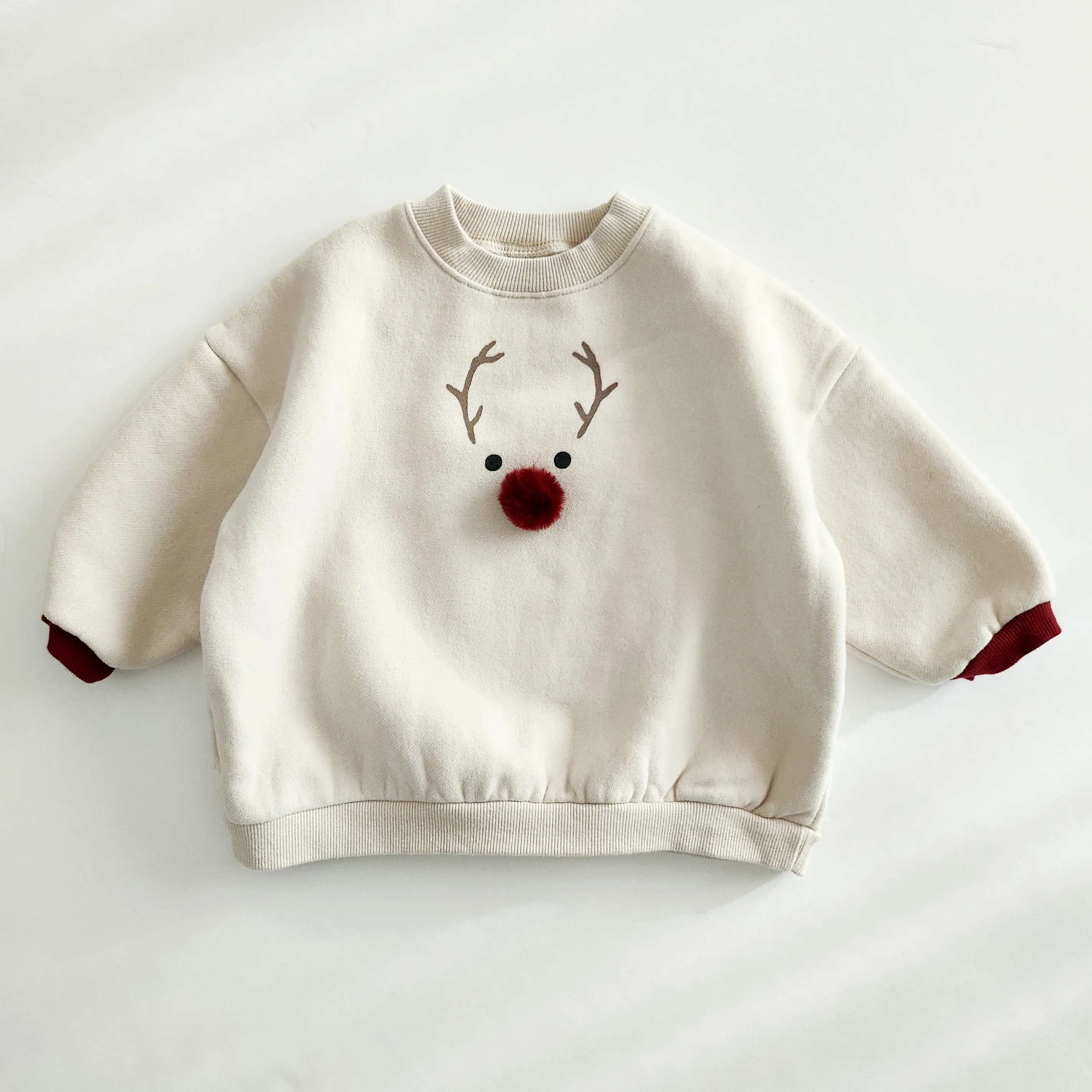 Mom Fleece-Lined Reindeer Sweatshirt- Wine