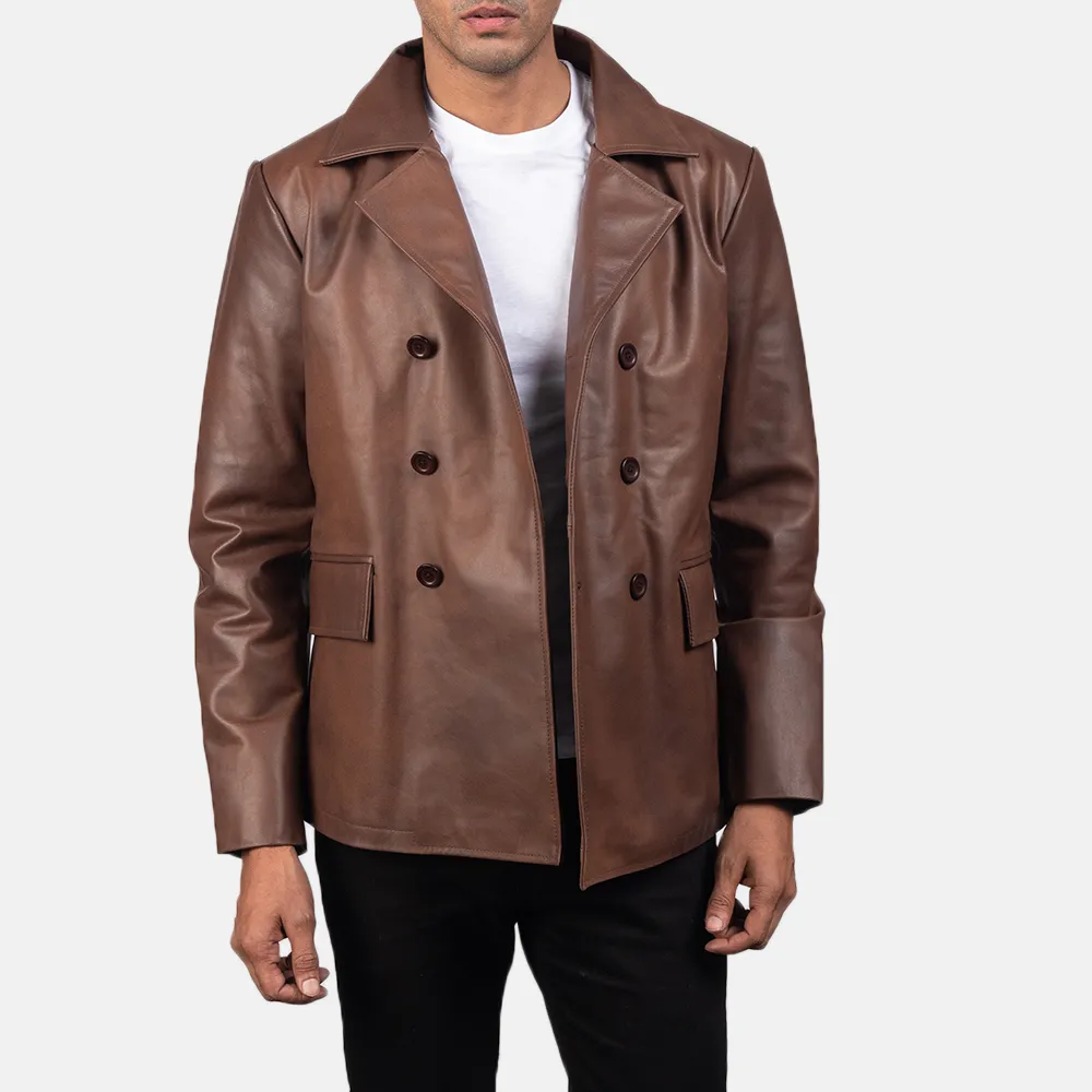 Mr. Bailey Brown Leather Naval Peacoat