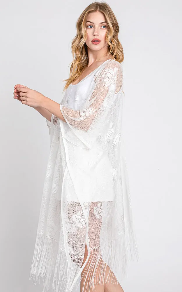 MS0362 FLORAL LACE PONCHO WITH TASSEL