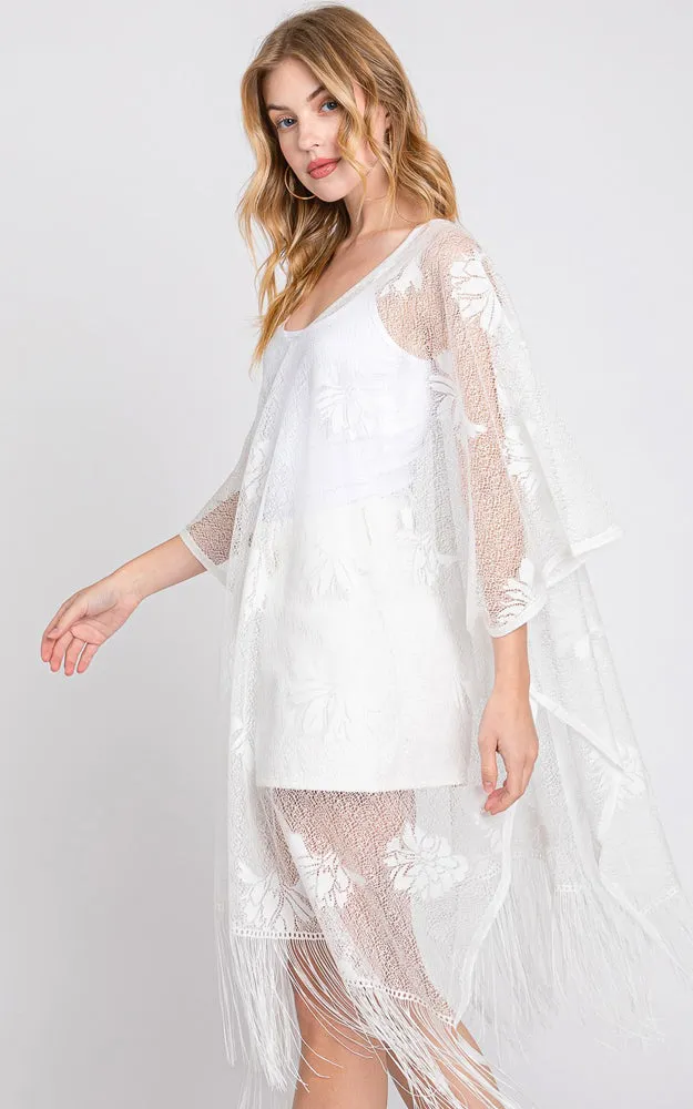 MS0362 FLORAL LACE PONCHO WITH TASSEL