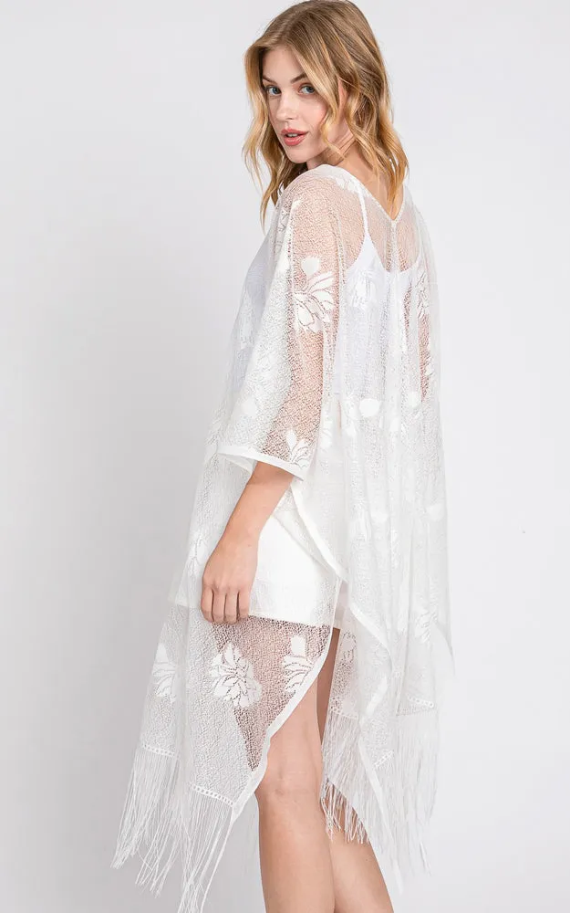 MS0362 FLORAL LACE PONCHO WITH TASSEL