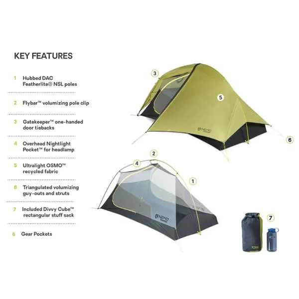 Nemo Hornet Osmo 2P: 2 Person Ultralight Backpacking / Hiking Tent