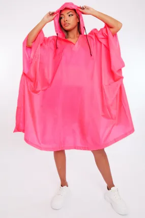 Neon Pink Shell Hooded Poncho - Riley