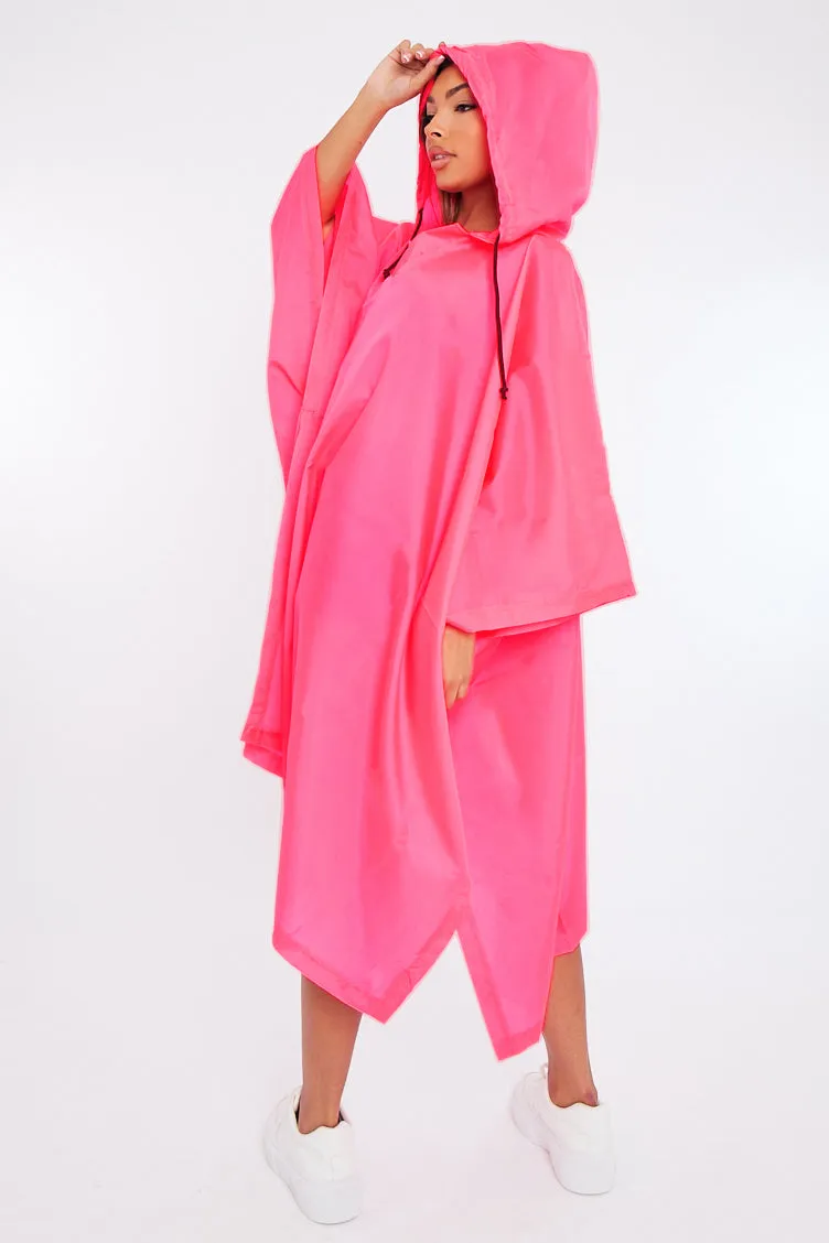 Neon Pink Shell Hooded Poncho - Riley