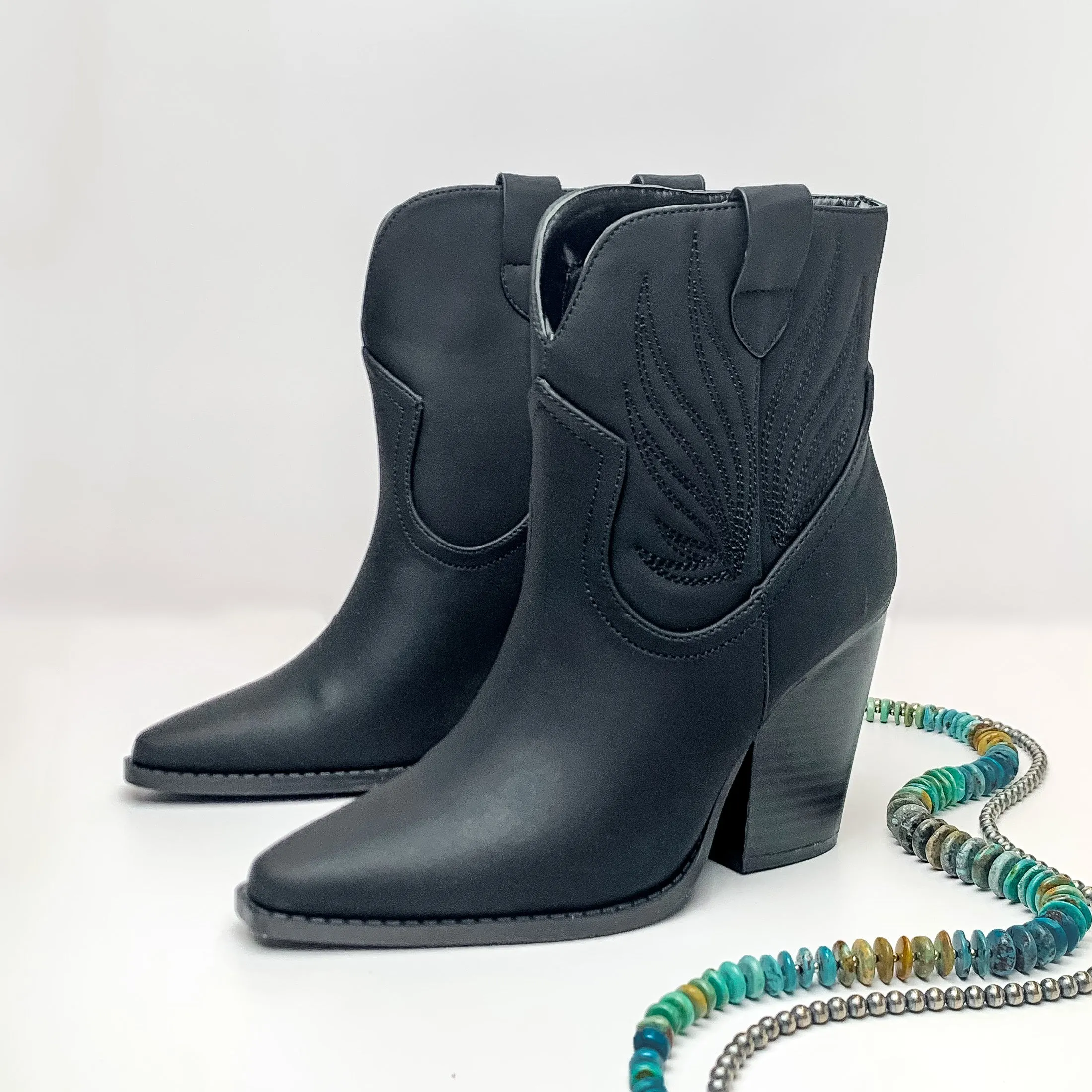 Not My First Rodeo Western Stitch Heeled Ankle Booties in Black