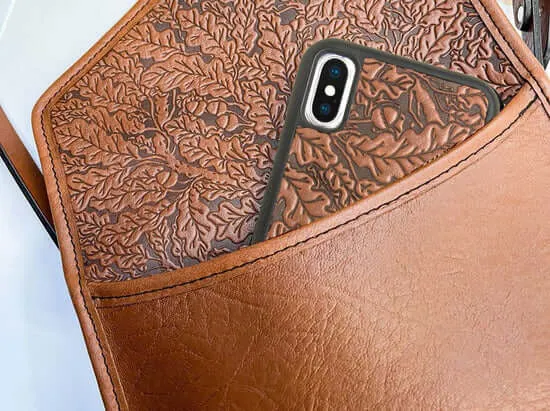 Oak Leaves Leather Cell Phone Handbag