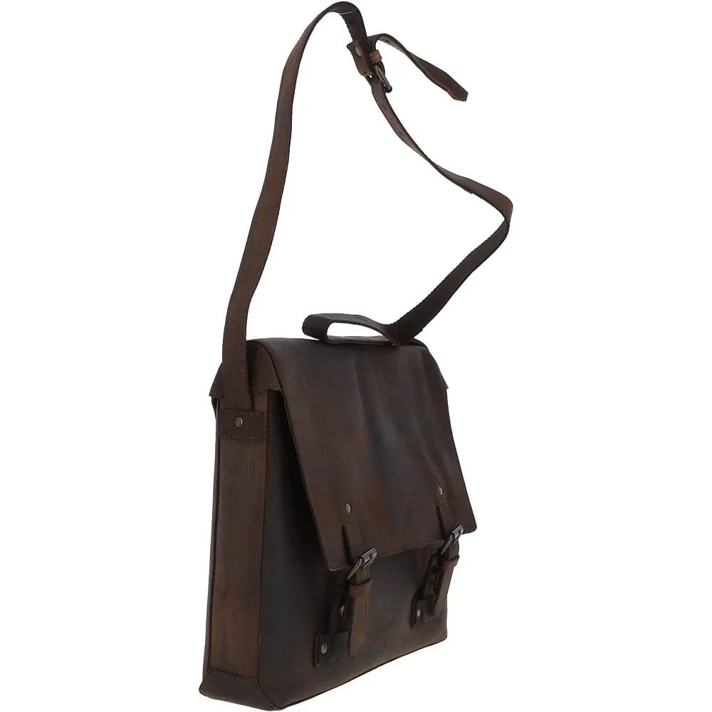 Oily Brown Leather Messenger Bag