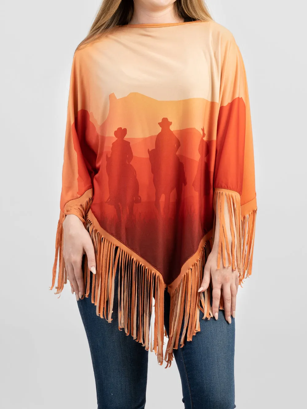 PCH-1744 Montana West Sunset Cowboy Firnge Poncho