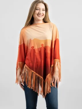 PCH-1744 Montana West Sunset Cowboy Firnge Poncho