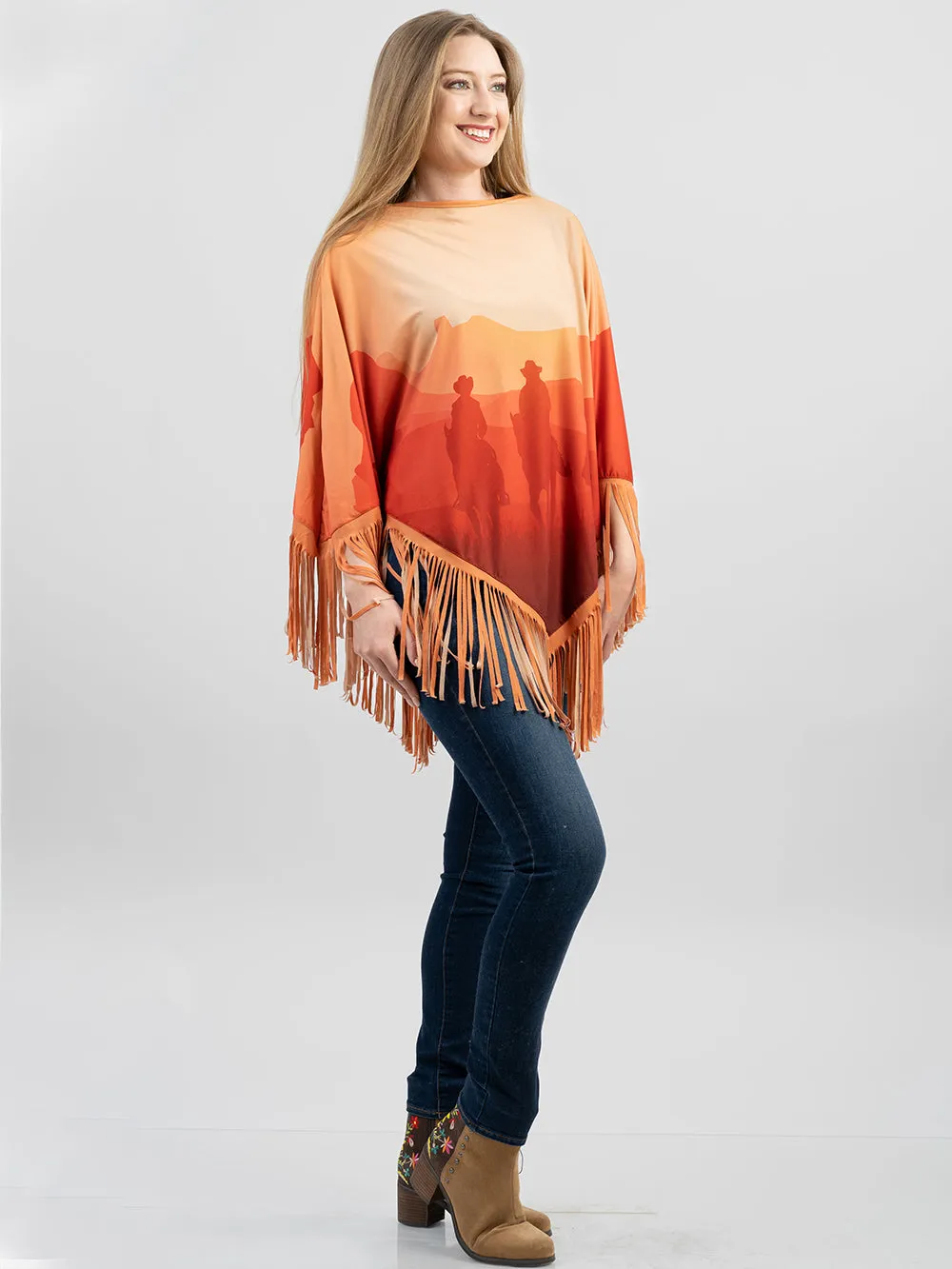 PCH-1744 Montana West Sunset Cowboy Firnge Poncho