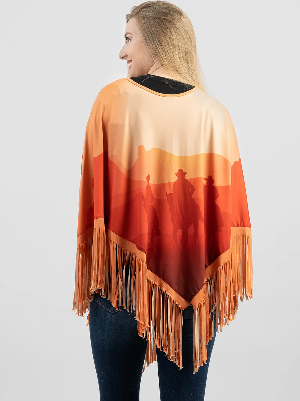 PCH-1744 Montana West Sunset Cowboy Firnge Poncho