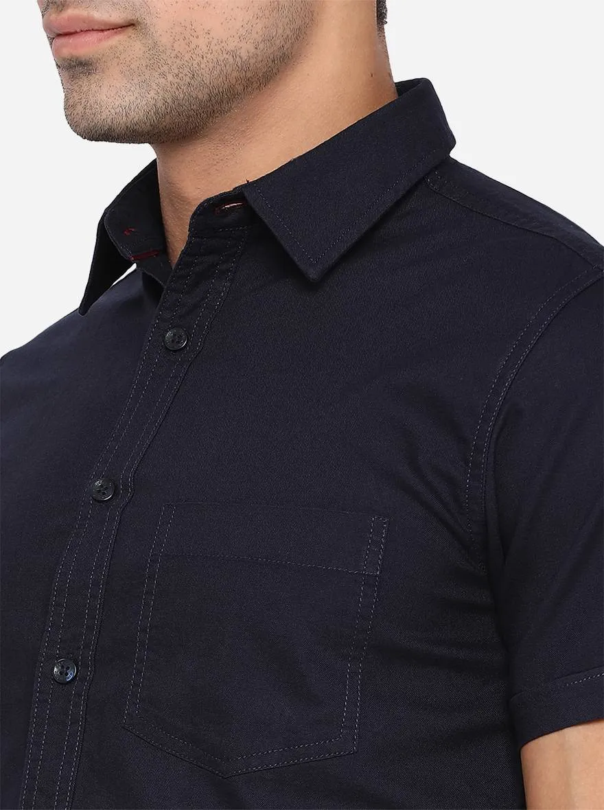 Peacock Blue Solid Slim Fit Semi Casual Shirt | Greenfibre