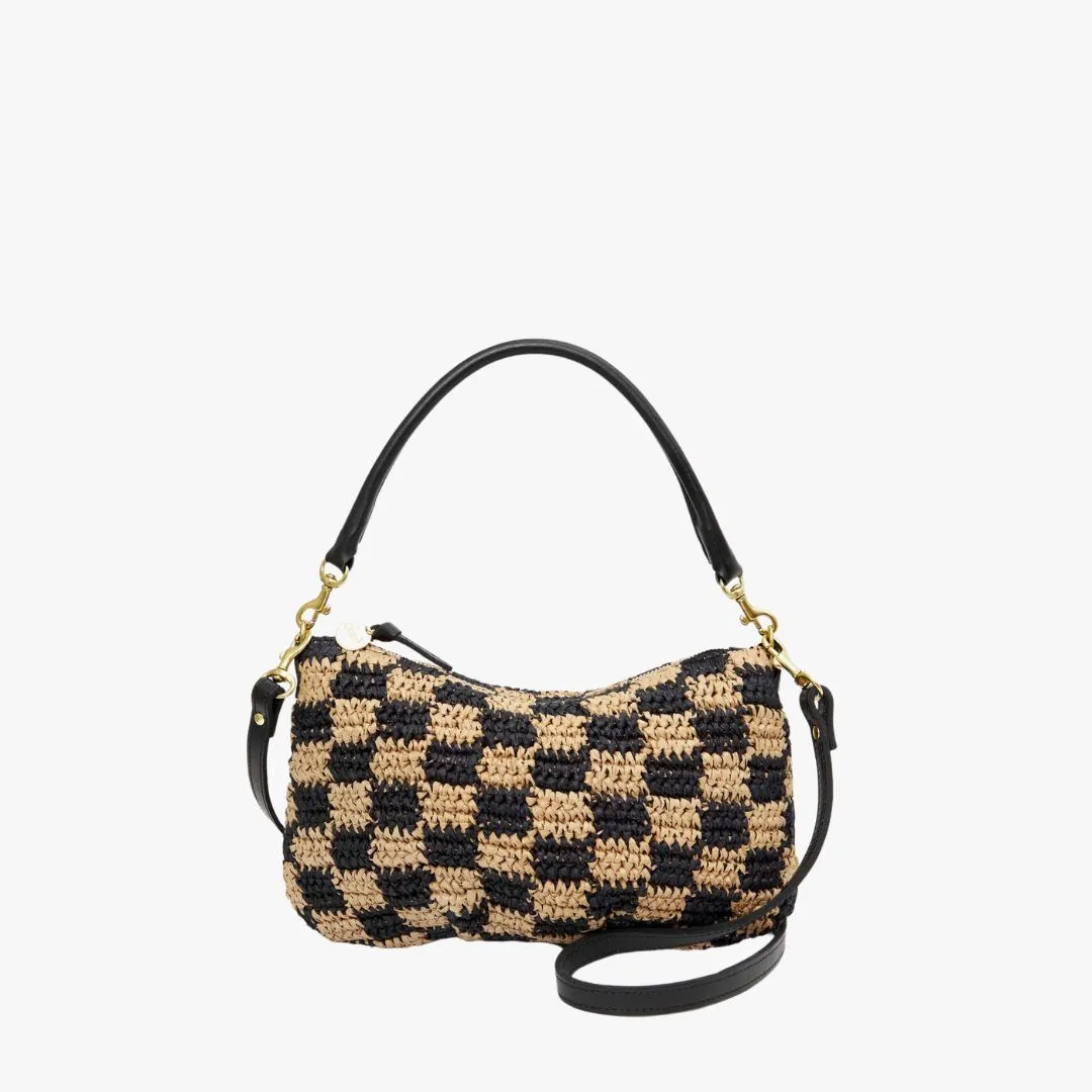 Petit Moyen Messenger (Black + Natural Checker Raffia)