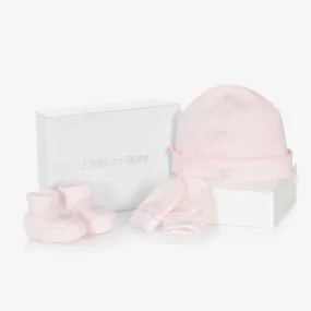 Pink Cotton Hat & Booties Set