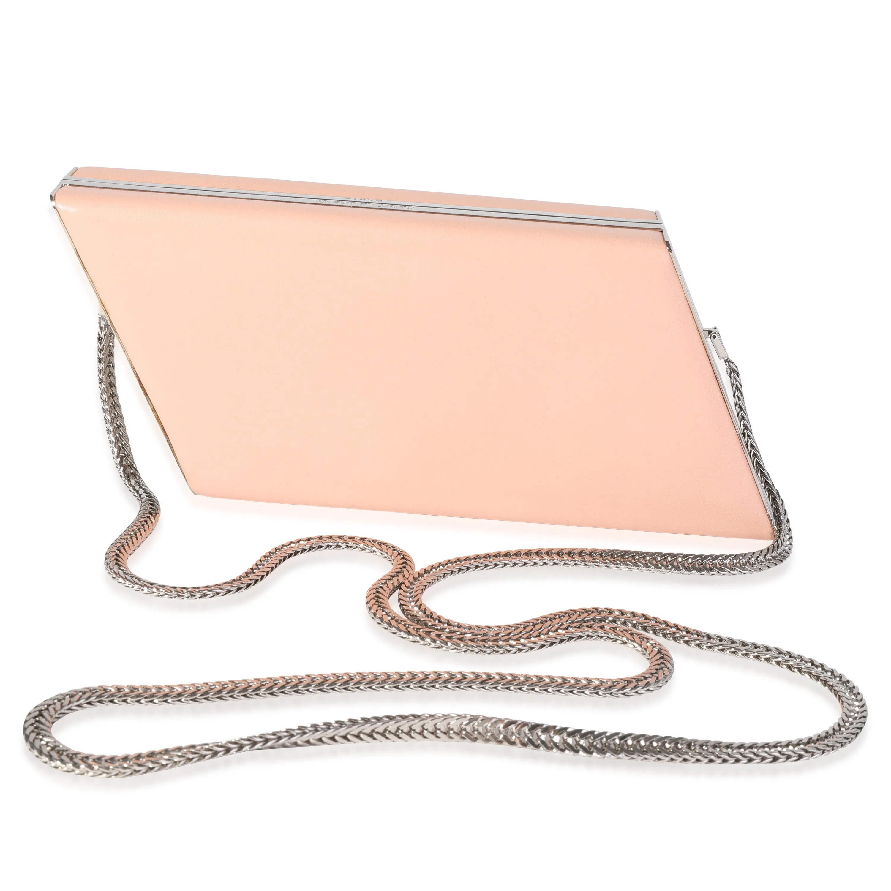 Pink Leather Diagonal Box Chain Clutch