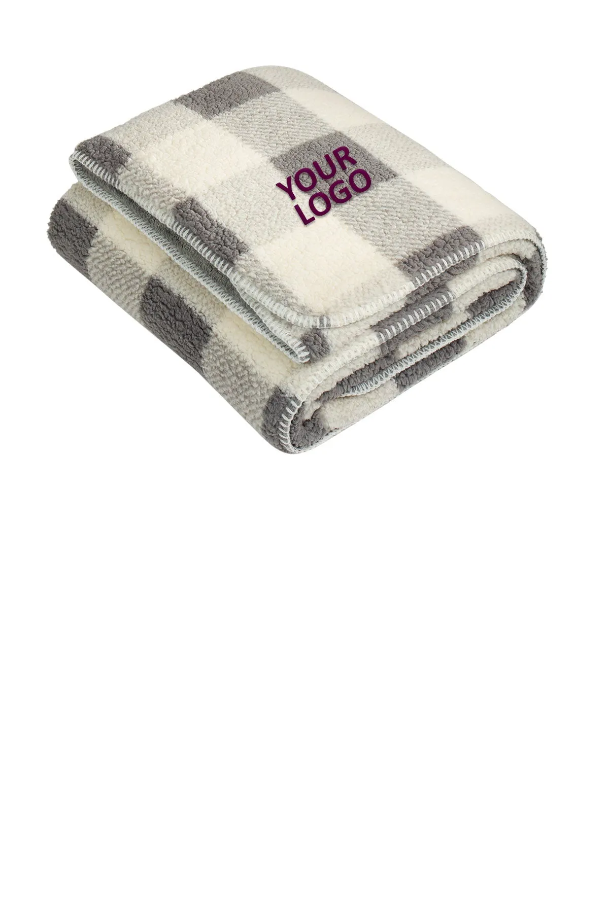 Port Authority Double-Sided Sherpa/Plush Blankets, Grey/ Marshmallow Buffalo Plaid