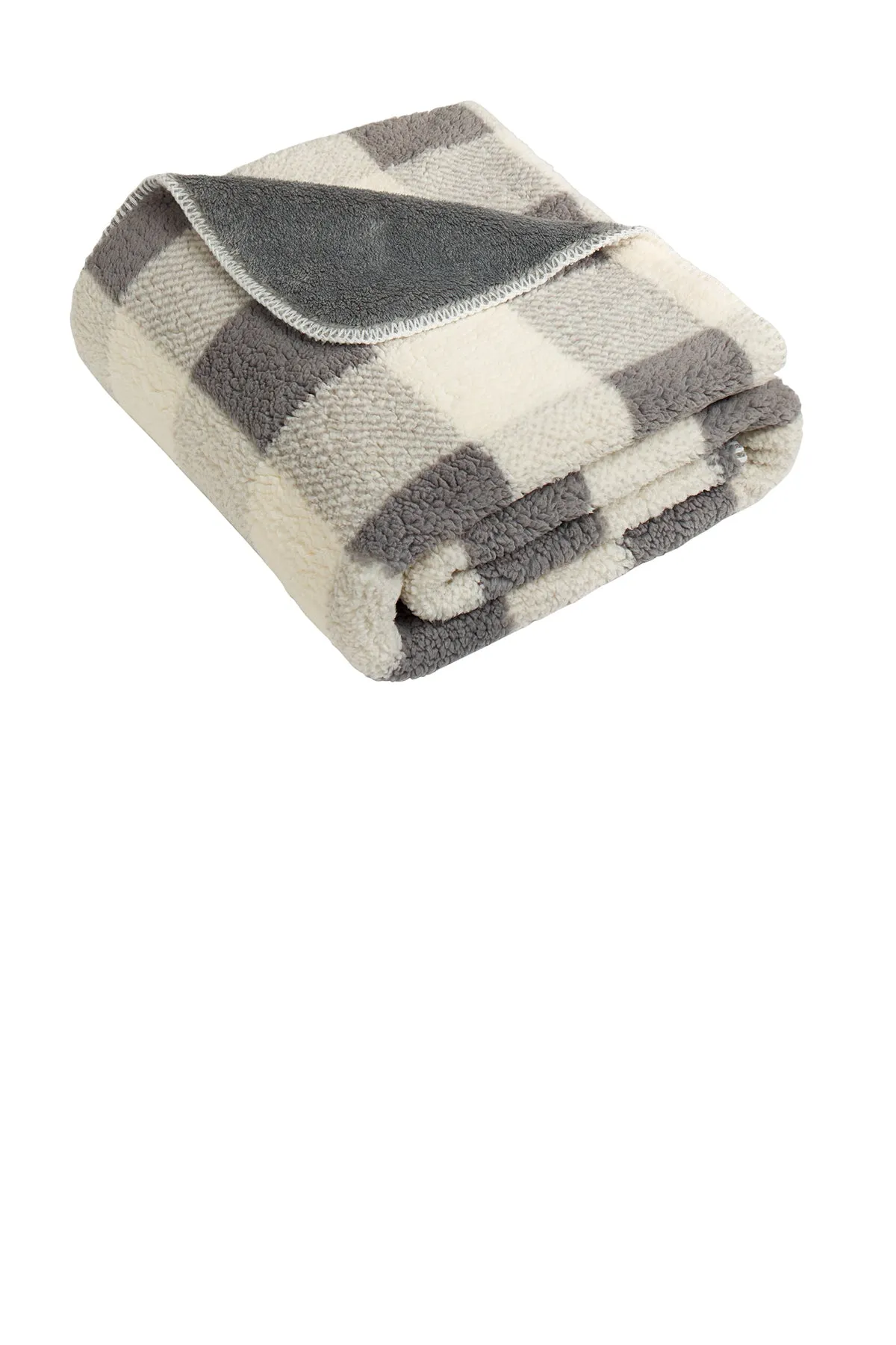 Port Authority Double-Sided Sherpa/Plush Blankets, Grey/ Marshmallow Buffalo Plaid