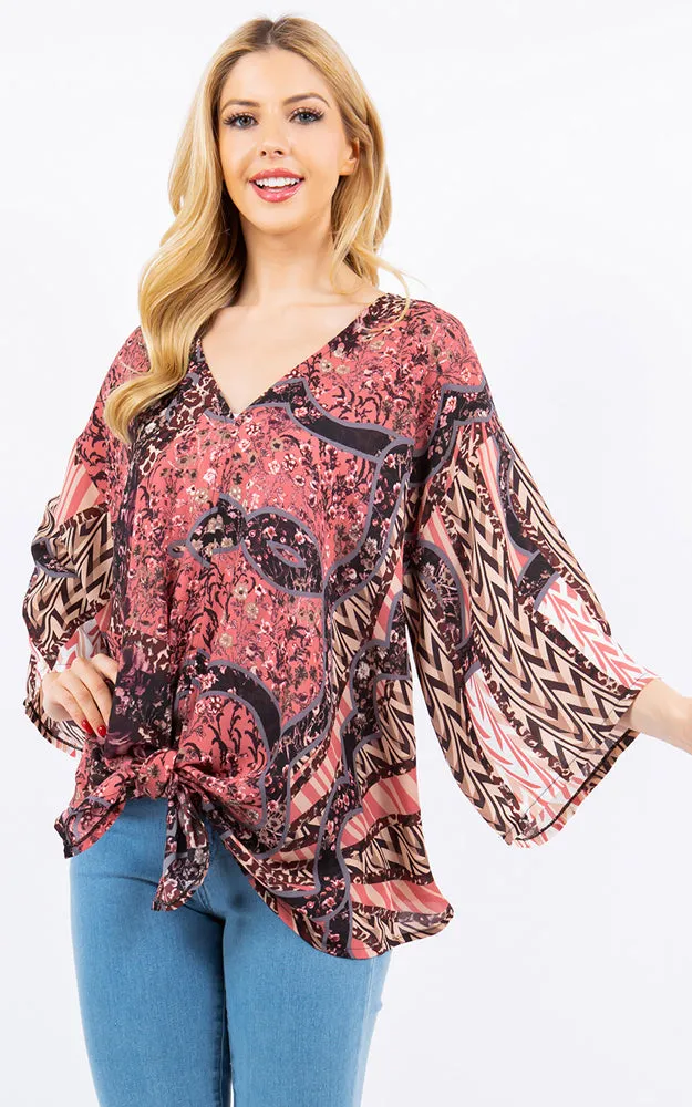 PP4260 Multi Pattern Print Cover Up Poncho