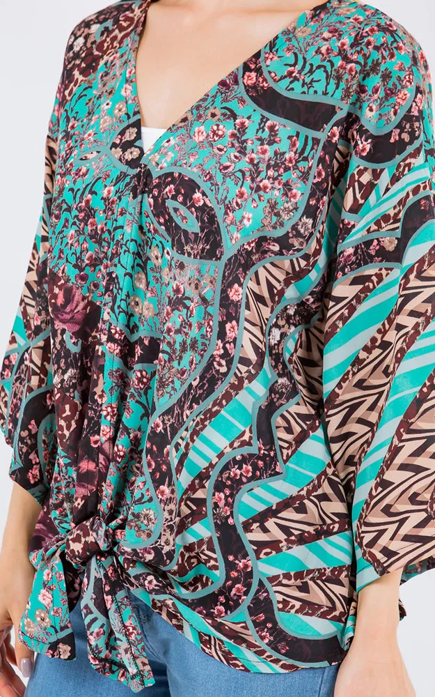 PP4260 Multi Pattern Print Cover Up Poncho