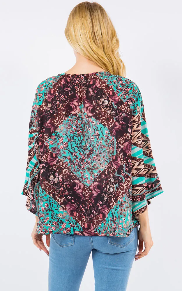 PP4260 Multi Pattern Print Cover Up Poncho