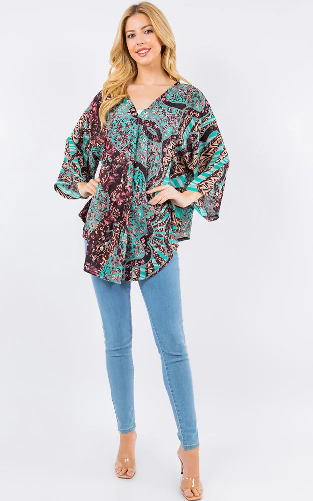 PP4260 Multi Pattern Print Cover Up Poncho