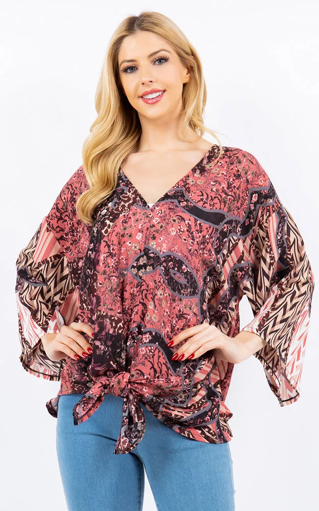 PP4260 Multi Pattern Print Cover Up Poncho