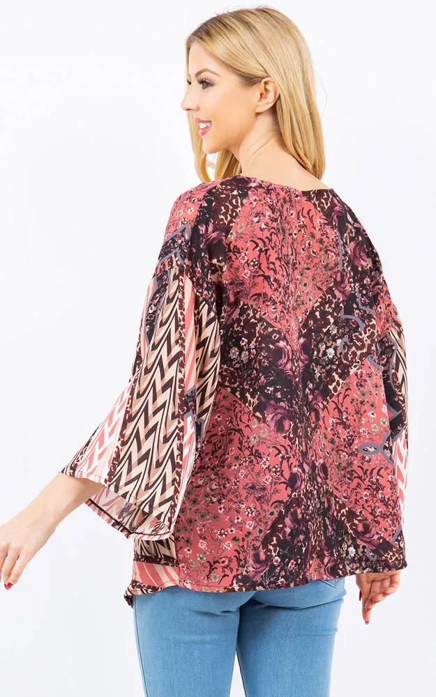 PP4260 Multi Pattern Print Cover Up Poncho