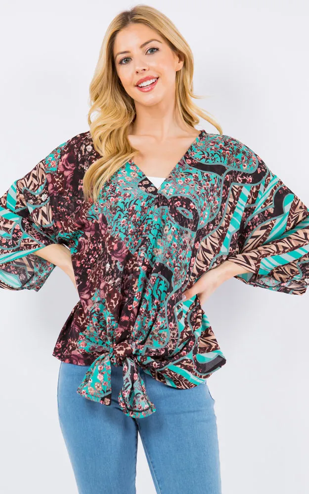 PP4260 Multi Pattern Print Cover Up Poncho