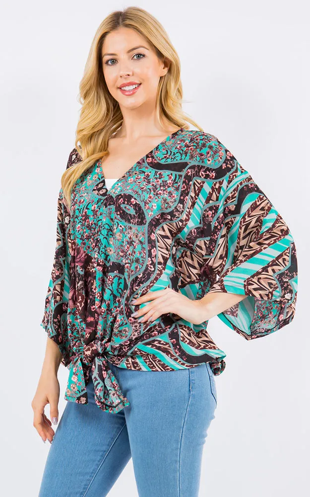 PP4260 Multi Pattern Print Cover Up Poncho