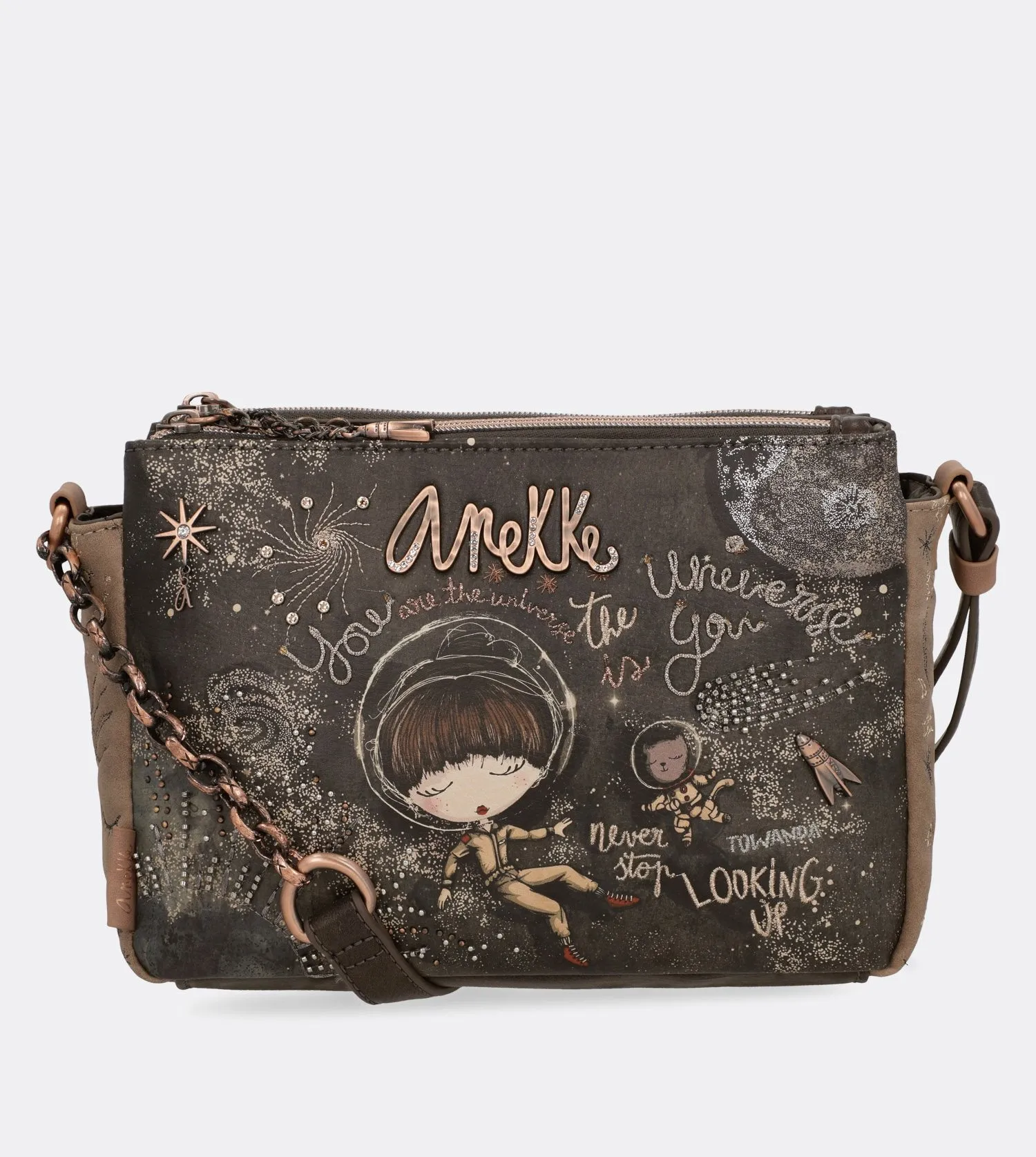 Pretty universe crossbody bag with a printed design