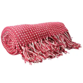 Raspberry Woven Stab Stitch Cotton Throw