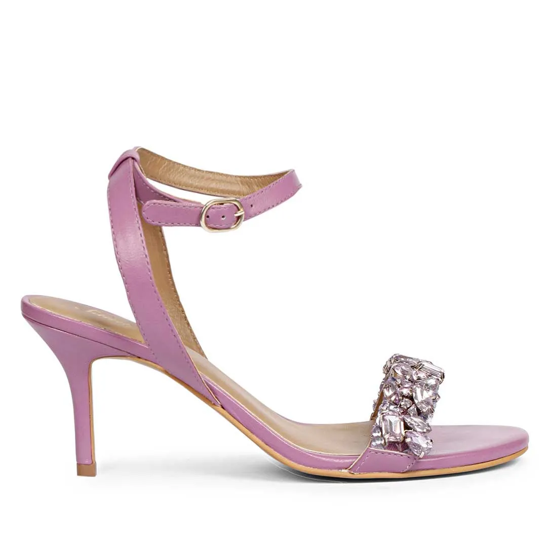 Saint Riana Stone Embellished Lilac Leather Stilettos