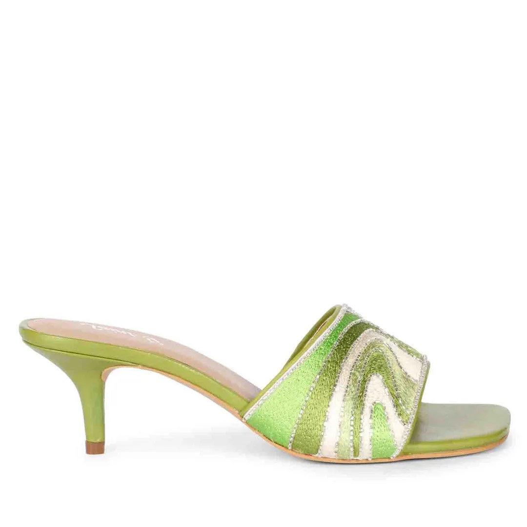 Saint Rina Green Hand Embroidered Leather Stilettos