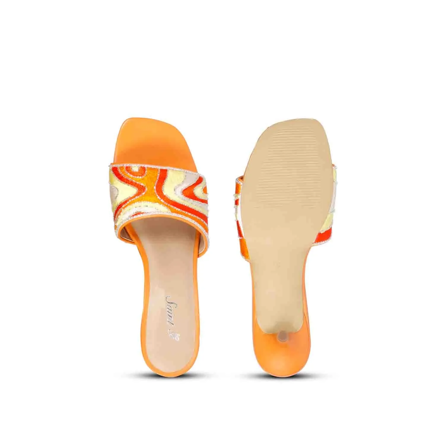 Saint Rina Orange Hand Embroidered Leather Stilettos