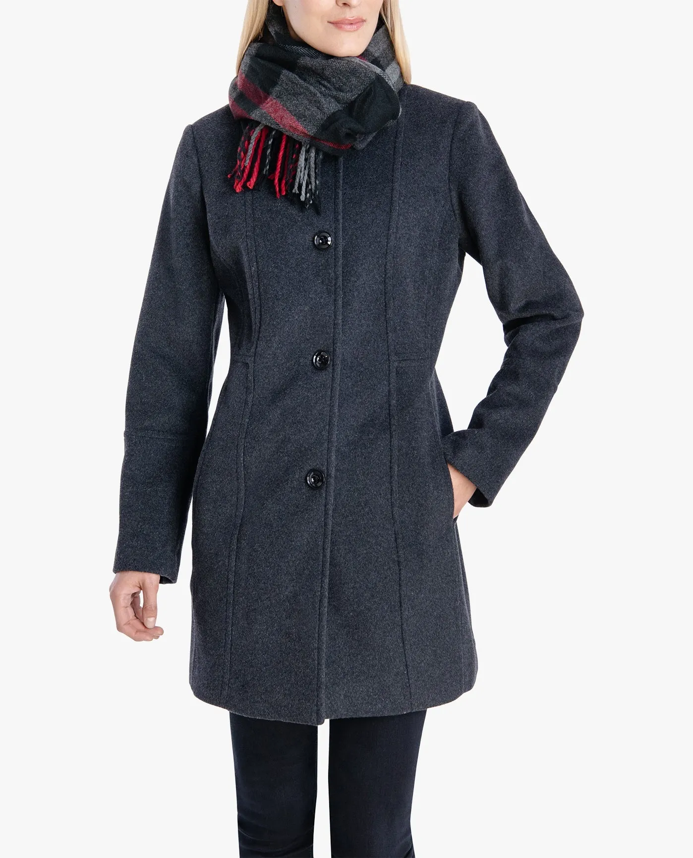 SINGLE BREASTED PEACOAT WITH SCARF