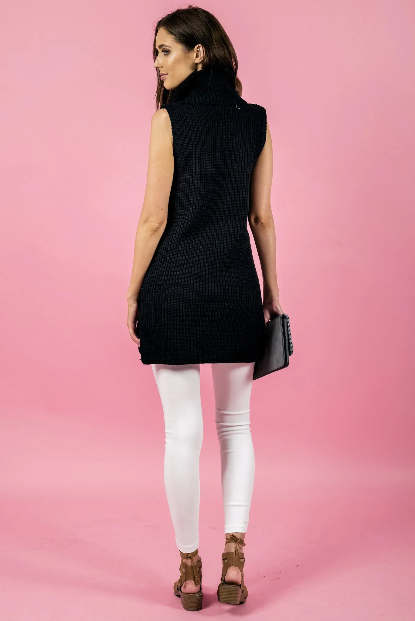 Sleeveless Turtleneck Knit Dress in Black by Style State One Size Fits All