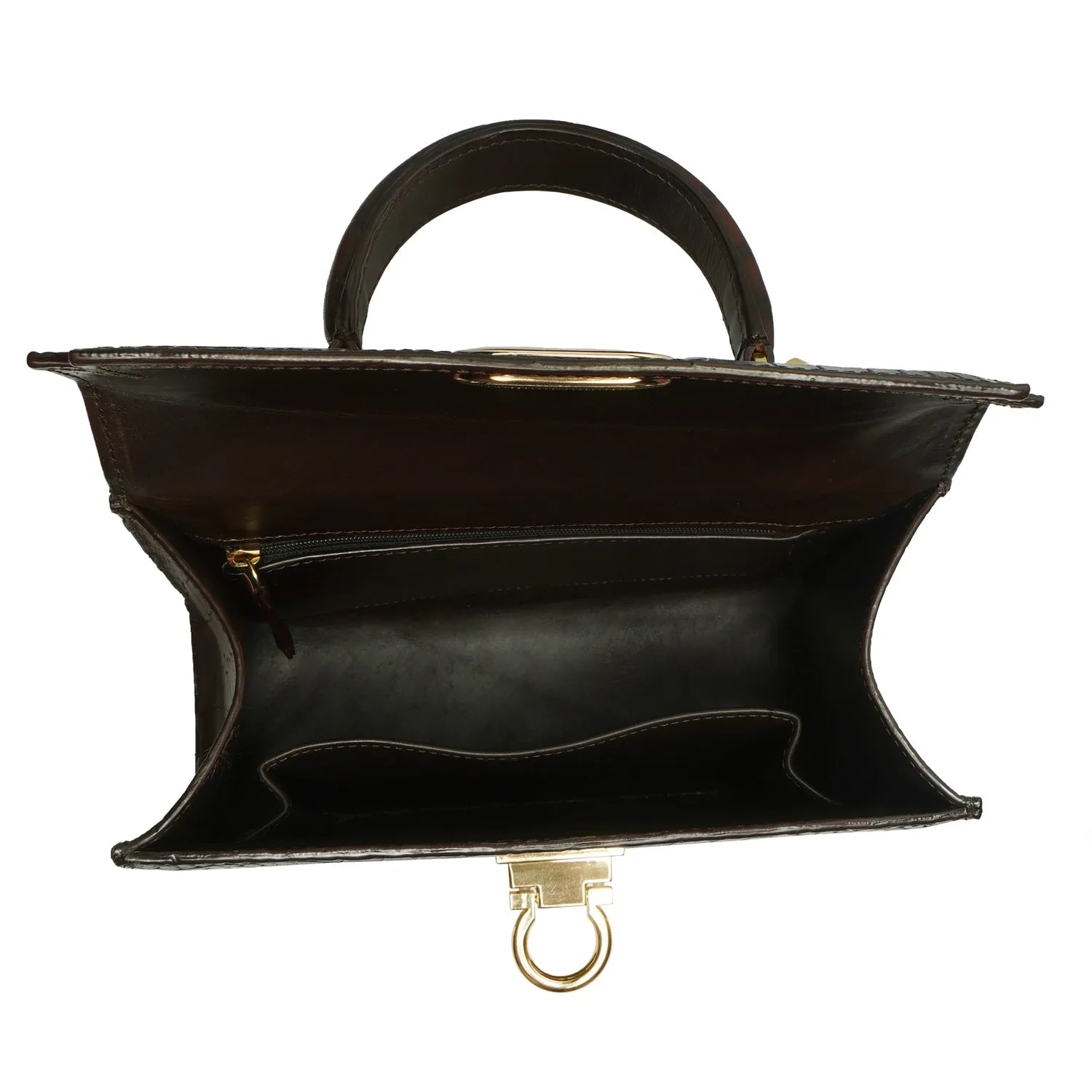 Smokey Finish Medium Satchel Handbag in Dark Brown Deep Cut Leather