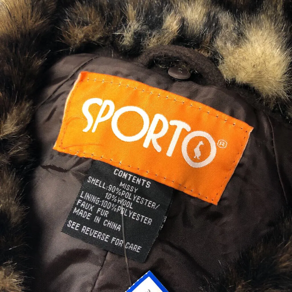 SPORTO BROWN FAUX FUR WOOL BLEND LINED PONCHO SZ OS TCC