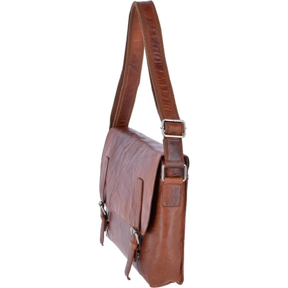 Tan Vintage Leather Laptop Messenger Bag