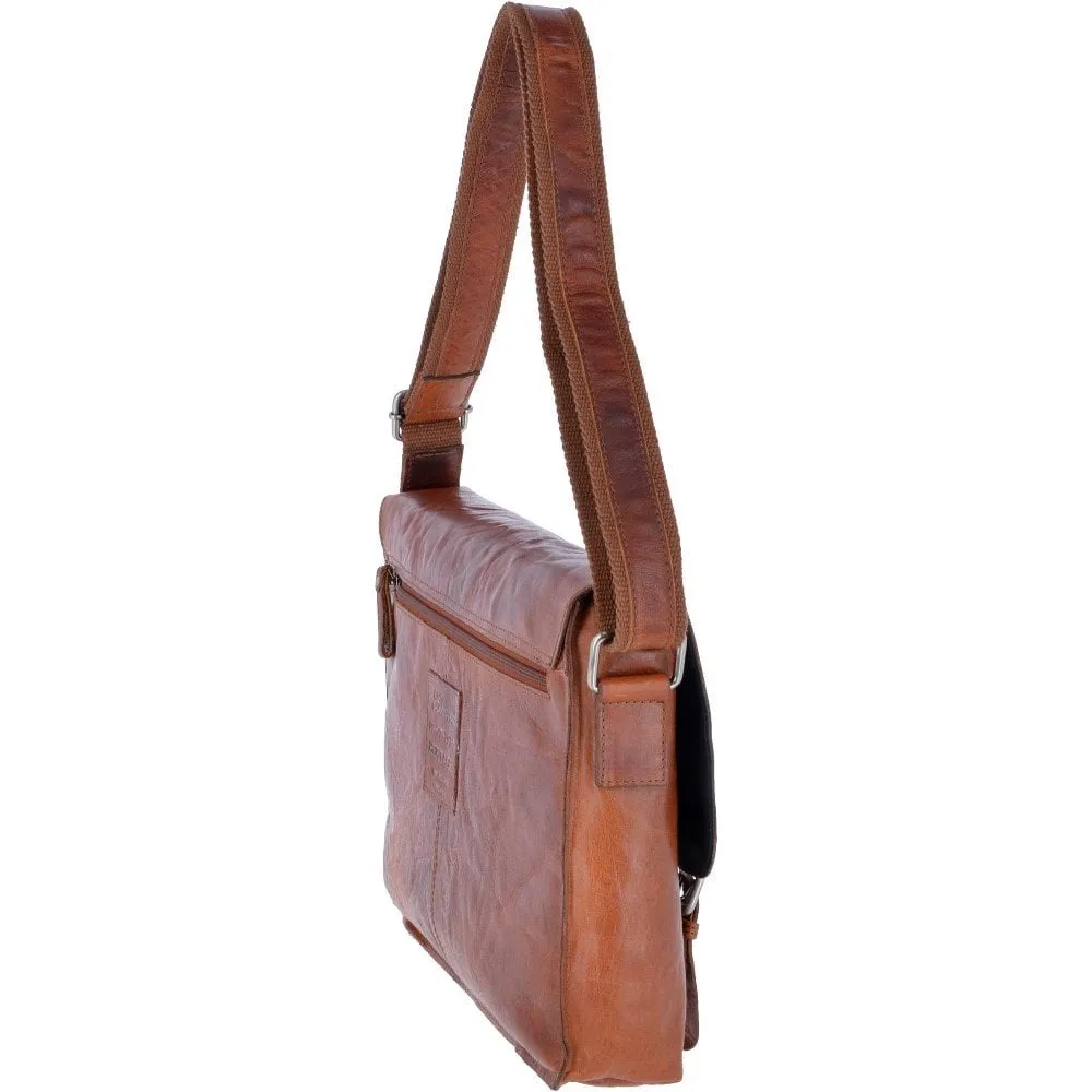 Tan Vintage Leather Laptop Messenger Bag