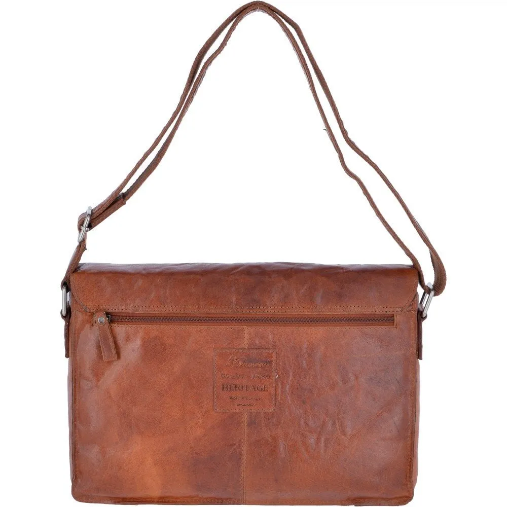 Tan Vintage Leather Laptop Messenger Bag